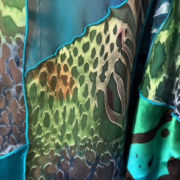 Drapers & Damon's Silk/Rayon Open Front Kimono Jacket Womens 1X Sheer Patchwork - Picture 4 of 6